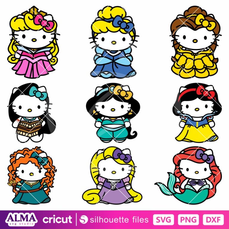 Hello Kitty Disney Princess Bundle Svg, Sanrio Svg, Hello Kitty Svg