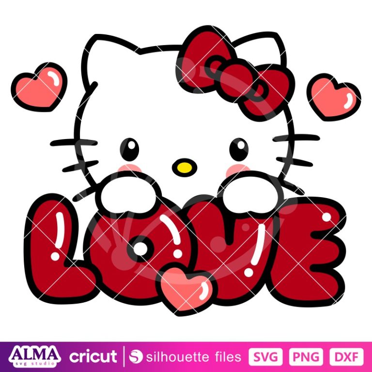 Love Hello Kitty Svg, Love Svg, Valentine’s Day Svg, Kawaii Kitty Svg