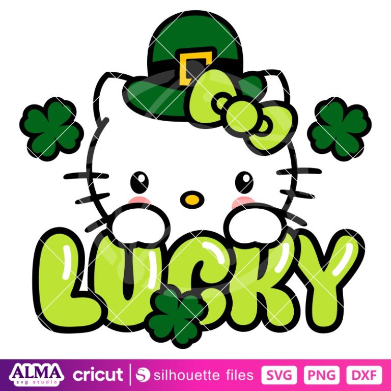 Lucky Hello Kitty Svg, Lucky Svg, St. Patrick’s Day Svg, Kawaii Kitty