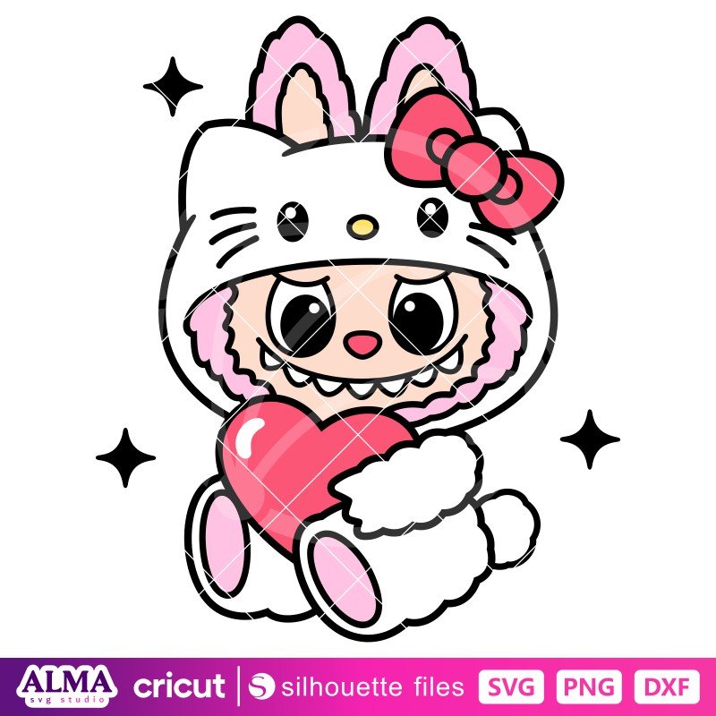 Labubu Hello Kitty Heart Svg, The Monsters Svg, Sanrio Svg, Kawaii Svg, PNG, SVG Cut File
