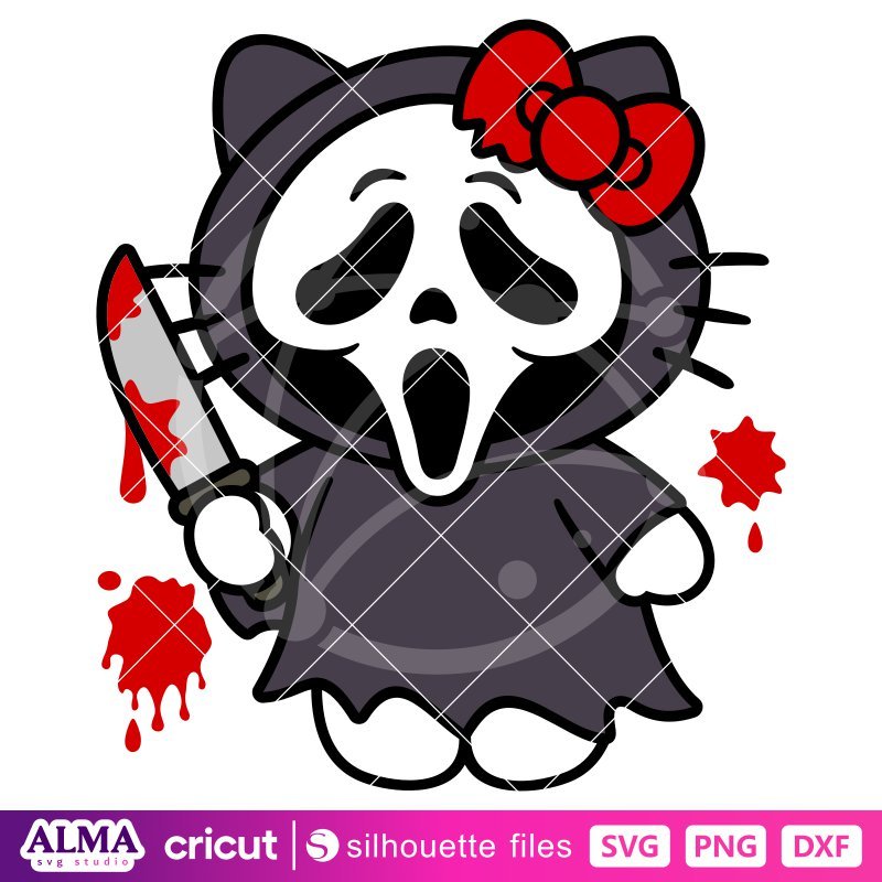 Hello Kitty Ghostface Svg, Sanrio Svg, Halloween Svg, Kawaii Svg, PNG, SVG Cut File